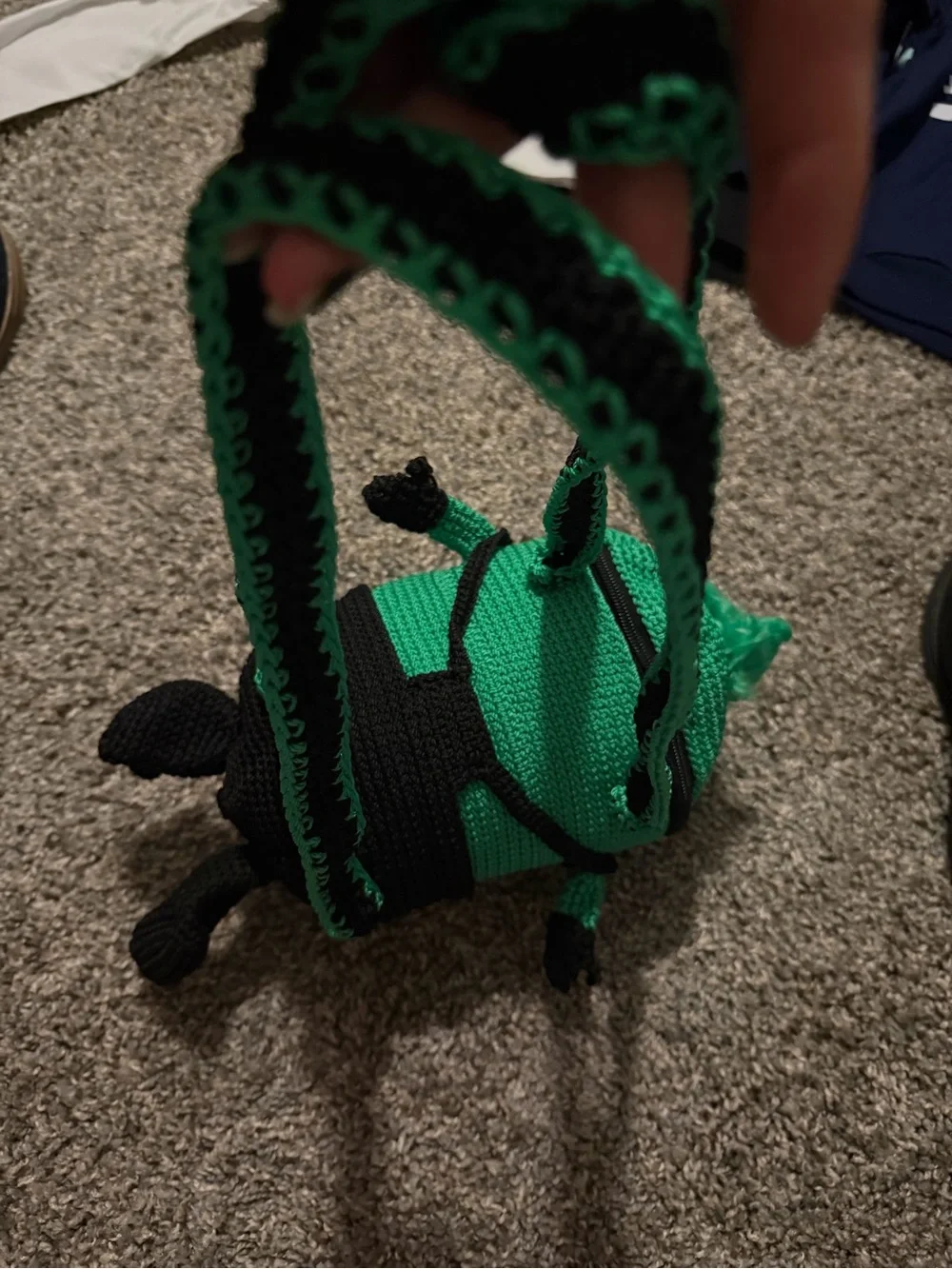 Hand Crafted Green and Black Crochet Monster Backpack